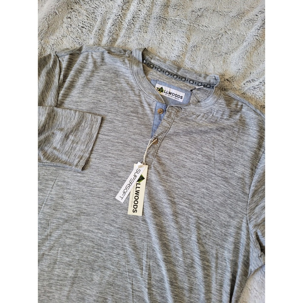 Tallwoods Mens XL Henley Gray Shirt Long Sleeve Pullover Outdoor Activewear NEW